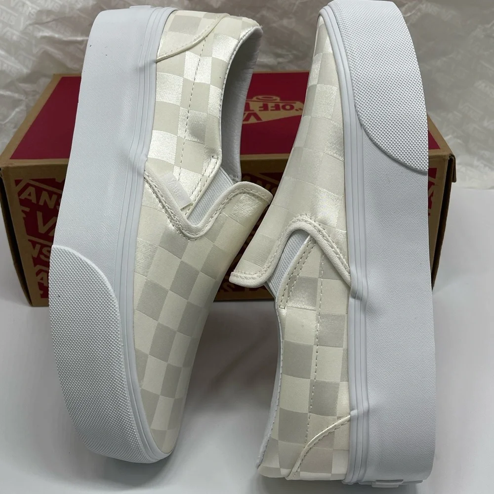 Vans Classic Slip-On Stackform Satin Checkerboard White VN000CN1CJ7 Platform